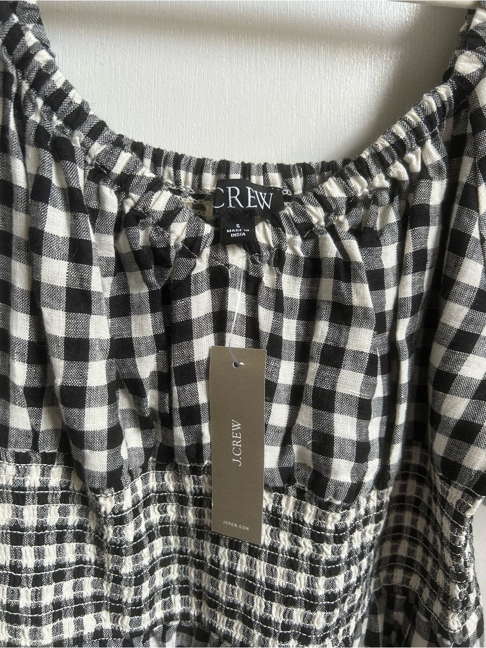 J. Crew Black & White Gingham Puff-Sleeve Midi Dress - Picture 3 of 4